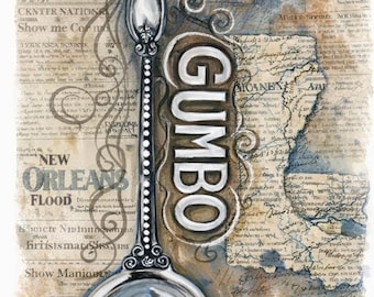 Gumbo Spoon  print on watercolor paper