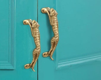 Handmade Jaguar Design Brass Door Handle, Brass Main Door Handles, Decorative Handles, Indian Home Decor