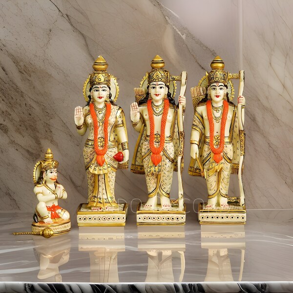 Ramdarbar Statue in Marmor Große Ram Ji Familienstatue Lord Rama Laxman Sita & Hanuman Idol Indian Art Ram Parivar Familienfigur Tempel