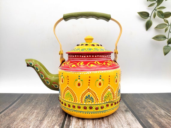 Hand Painted Tea Kettle, Induction Kettle, Stainless Steel Tea Pots,  Traditional Indian Teakettle, Gift for Tea Lovers, Christmas Decor 