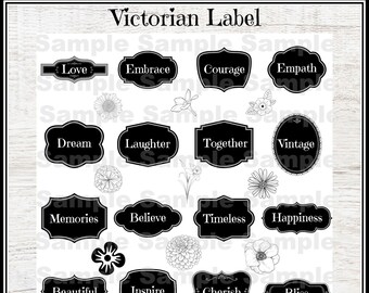 INSPIRATIONAL WORDS DIGITAL - Junk Journal Printable Fussy Cut Ephemera Sentiments Victorian Label Words And Flower Digital Download