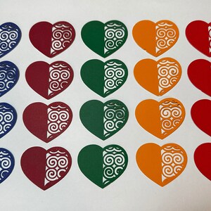 Corazones troquelados en forma de remolino, 20 piezas, varios colores primarios, troqueles, álbumes de recortes, diarios basura, efímeras, cartulina, manualidades con papel