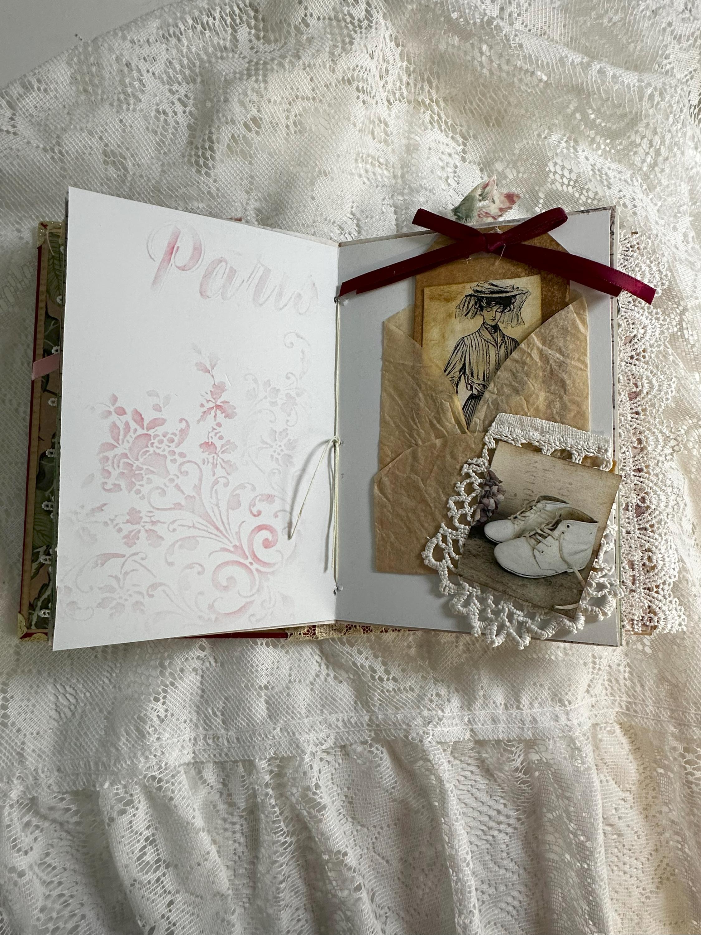 junkjournal【antique Red】 Vintage red roses digital junk journal, scrapbook paper