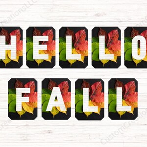 Hello Fall Printable Banner / Seasonal Autumn Leaves / Full Room Door Sizes / Digital Instant Download / School Church/ CustomCreationsLLC88