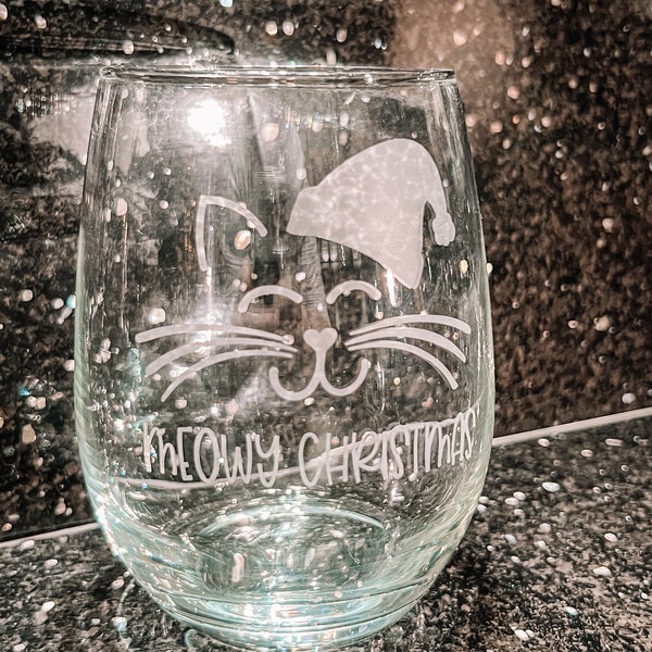 Meowy Christmas Wine Glass, Wine Glass for Cat Lovers, Christmas Cat Wine Glass, Gift for Cat Lover, Cat Lovers Wine Glass, Gift for Friend