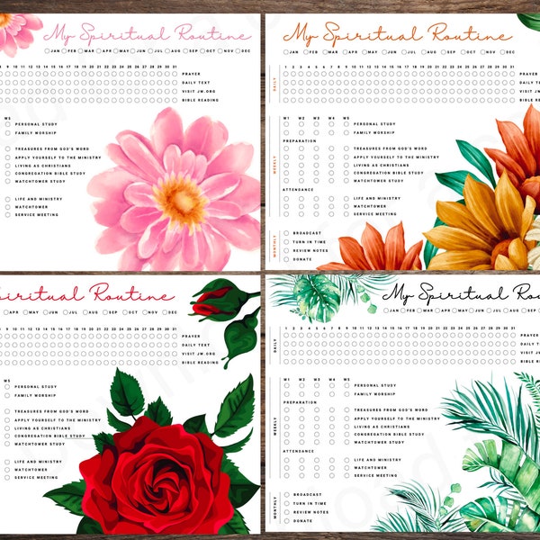 JW Spiritual Routine Activity Tracker | Floral Package Designs | Jehovah's Witness | Printable Digital Download