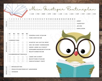 JW Mein Geistiger Routineplan / Eule Paket Designs / German Duetsch / Jehovas Zeugen / Druckbarer digitaler Descargar