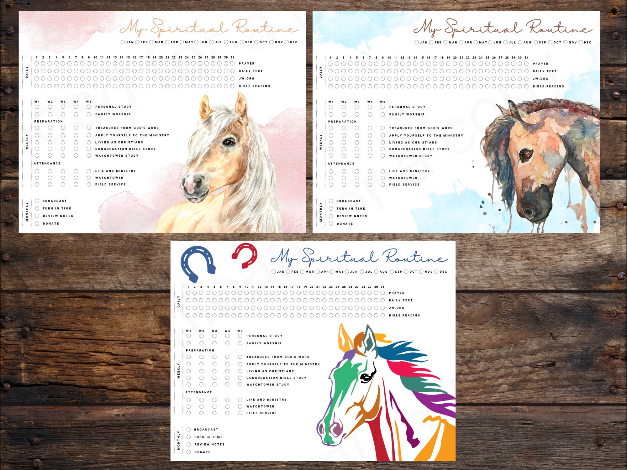 JW Spiritual Routine Activity Tracker | Horse Package Designs | Jehovah's Witness | Printable Digital Download
