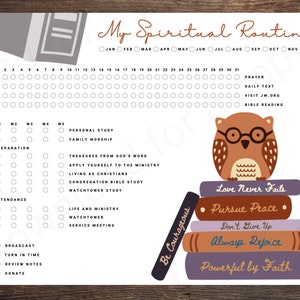 JW Spiritual Routine Activity Tracker | Owl Package Designs | Jehovah&#39;s Witness | Printable Digital Download