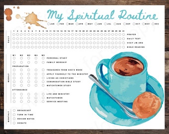 JW Spiritual Routine Activity Tracker | Coffee & Jehovah Designs | Jehovah's Witness | Printable Digital Download