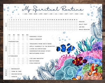 JW Spiritual Routine Activity Tracker | Ocean Package Designs | Jehovah&#39;s Witness | Printable Digital Download Happy Planner