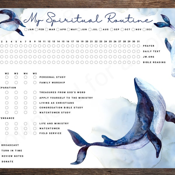 JW Spiritual Routine Activity Tracker | Ocean Package Designs | Jehovah's Witness | Printable Digital Download Happy Planner