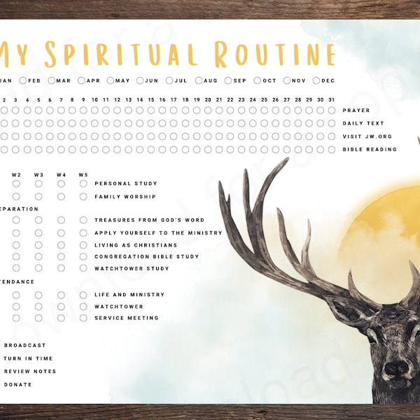 JW Spiritual Routine Activity Tracker | Forest Package Designs | Jehovah's Witness | Printable Digital Download