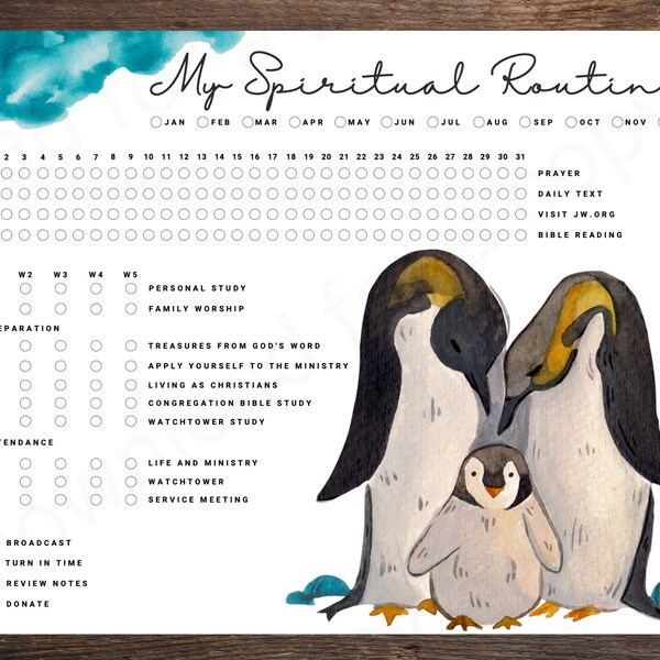 JW Spiritual Routine Activity Tracker | Animal Family Package Designs | Jehovah's Witness | Printable Digital Download