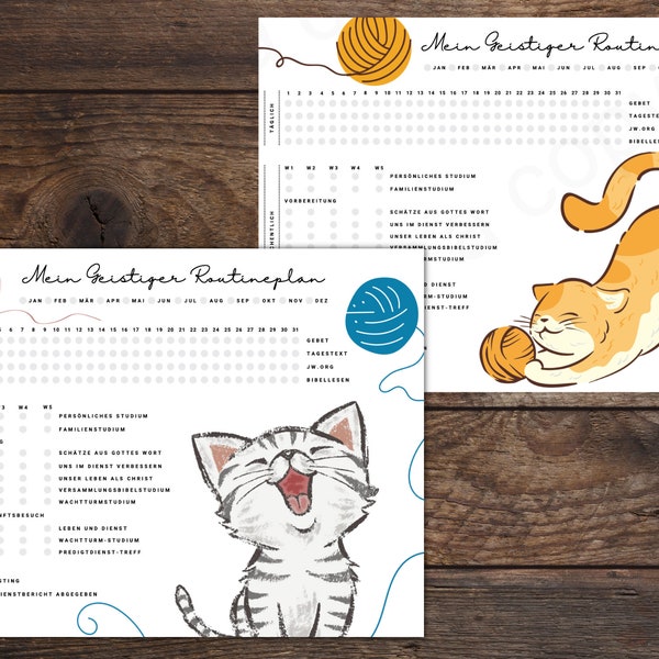 Plan de routine de JW Mein Geistiger | Katzen- und Hundedesigns | Duetsch allemand | Jehovas Zeugen | Téléchargement