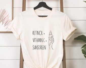 Aesthetic Esthetician Shirt, Retinol Vitamin C Tshirt, Sunscreen Shirt, Dermatology, Cosmetology Beautician Gift, Cosmetic Surgery Nurse