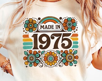 Vintage 1975 Tshirt Design, 50th Birthday PNG File, Printable, Digital Tshirt Design, Birthday, 50 Years Old, Unisex, Instant Download