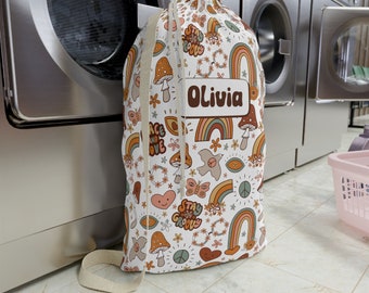 Personalized Laundry Bag, Customized Laundry Bag, College Essentials, Clothes Hamper, Monogrammed Laundry Bag, Kids Laundry, Mushroom Bag