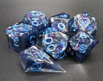 Galaxy Dust - 7 piece dnd ttrpg sharp edge dice set