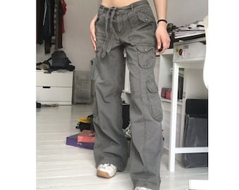 Buy Cargo Pants Women Oversized Boyfriend Gray Low Waist Loose