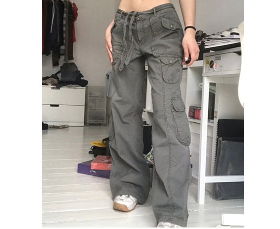 Pantalones cargo Mujer Novio de gran tamaño Gris Cintura baja