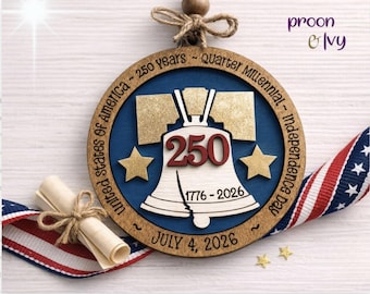 America 250th Anniversary Ornament, July 4th Liberty Bell Keepsake