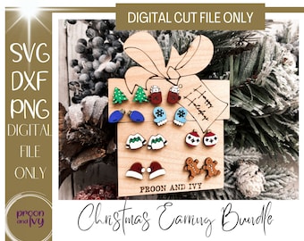 Laser Cut Earring Files Christmas, Christmas Earrings svg Laser,  Christmas Stud SVG, Holiday Earrings svg, Earrings Laser Cut File