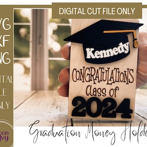 Clase de 2025, Portatarjetas de regalo de graduación personalizable, Escuela, universidad o colegio / Archivos de corte SVG listos para láser