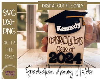 Customizable graduation gift card holder,  School, university or college | SVG Laser-Ready Cut Files
