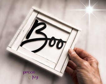 Spooky Boo Halloween Sign,  Indoor Halloween decoration for Mantel or Shelf