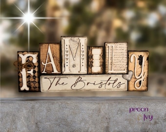 Family Blocks, Wooden Block Signs, Mantle Decor Modern