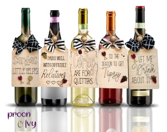 Holiday Wine Bottle Tags, Wine Gift Tags, Thanksgiving Hostess Gift, Wine Gift Tags,  Hostess Gift tags, Wine Bag Tags
