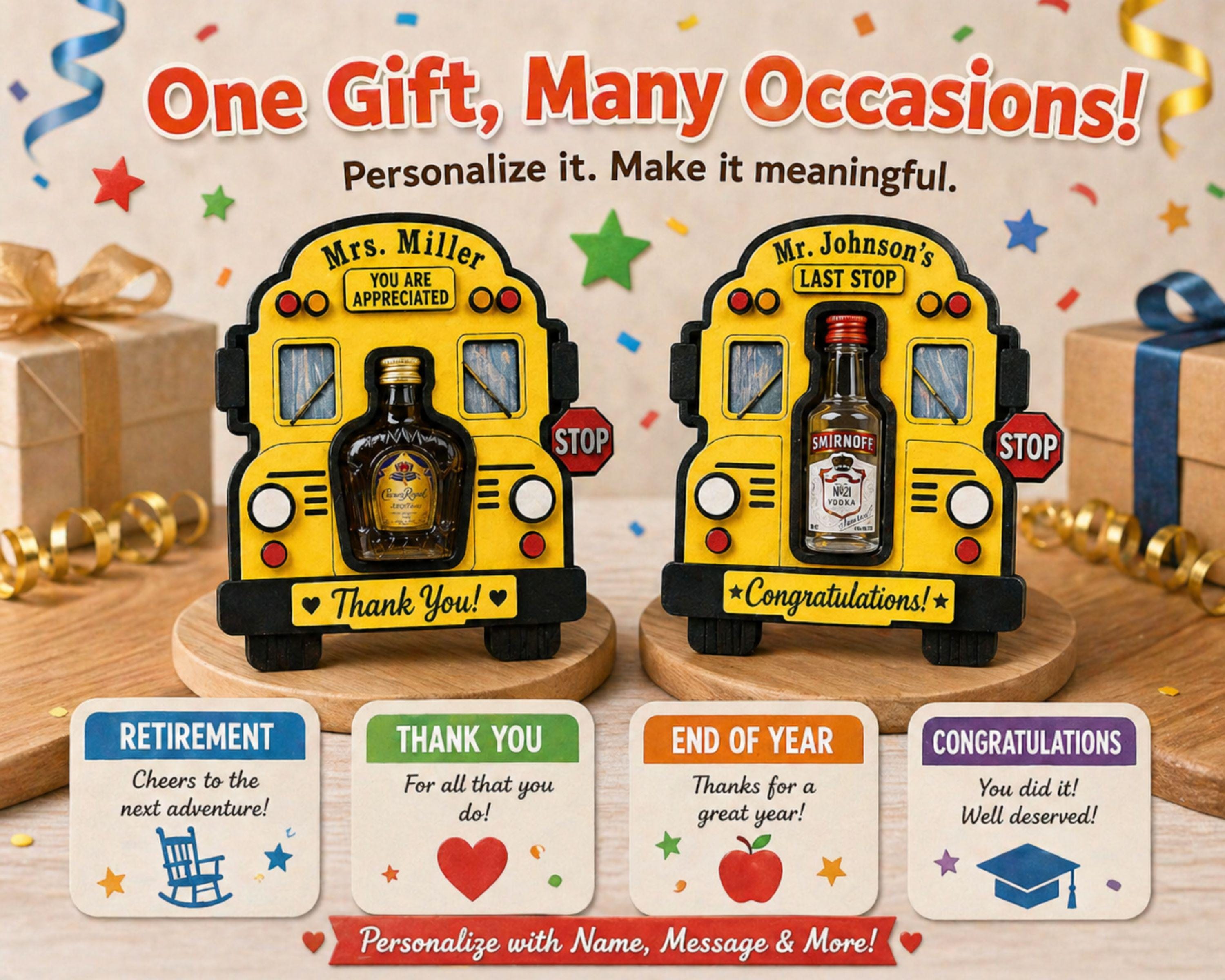 Bus Driver Retirement Gift, School Bus Alcohol Holder, Personalized ...
