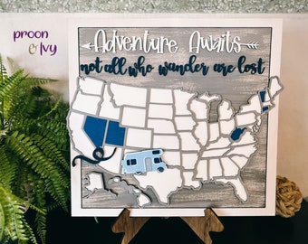 Travel Map States, Travel Tracker, Adventure Awaits Decor