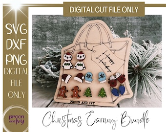 Laser Cut Earring Files Christmas, Christmas Earrings svg Laser,  Christmas Stud SVG, Holiday Earrings svg, Earrings Laser Cut File