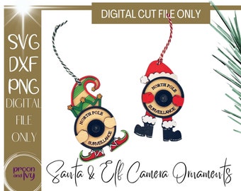 Santa Camera SVG, SVG Elf, Laser Cut Files Christmas Ornaments, Elf Ornament File, Naughty or Nice, Christmas Countdown, Elf Cam