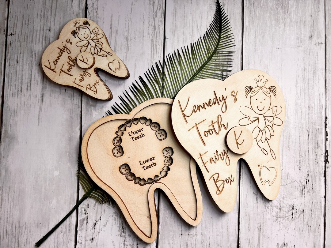 thumbnail image 2 of Cutsom Name Personalised Tooth Fairy Box Trinket Lost Tooth Keepsake Box First Tooth Wood Round Box I.442205922 2 of 13