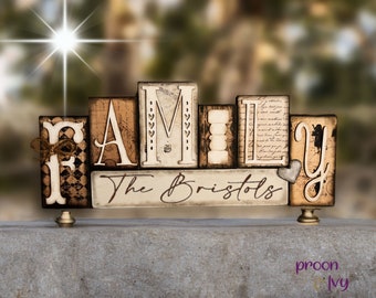 Family Blocks, Wooden Block Signs, Mantle Decor Modern