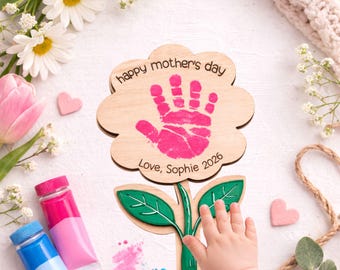 Baby Handprint Flower Kit, Mother’s Day Handprint Magnet, Personalized Baby Handprint Gift For Mom, DIY Baby Keepsake Craft, New Mom Gift