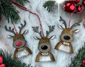 Personalized Reindeer Family Ornaments, Custom Name Reindeer, Christmas Decor, Christmas Reindeer Personalized