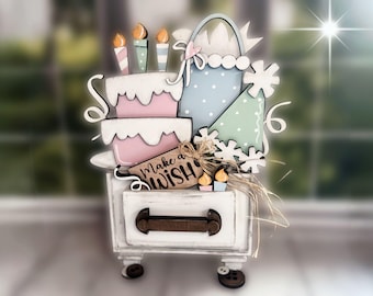 Birthday Tiered Tray Decor, Make A Wish Sign, Wooden Cake Decor, Birthday Tiered Tray Set, Cake Candle Decor, Party Drawer Decor