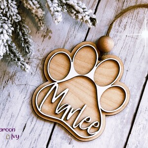 Pet Stocking Name Tag or Christmas Ornament, Paw Print Stocking Tag Personalized with Name, Holiday Decor, Dog Cat Name Tag