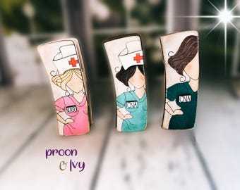 Hand-Painted Wooden Nurse Hair Clip: Healthcare Accessory
