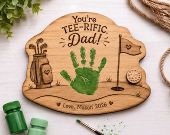 Personalized Golf Handprint Gift for Dad, You’re Tee-rific Daddy, Father’s Day Handprint Keepsake, Custom Golf Gift From Child