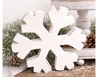 Rustic Wooden Snowflake Decor, Farmhouse Christmas Ornaments, Winter Shelf Sitters,  Holiday Table Accents