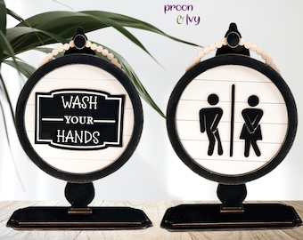 Farmhouse Bathroom Decor for Shelf, Bathroom Tier Tray decor, Mini Bathroom Signs