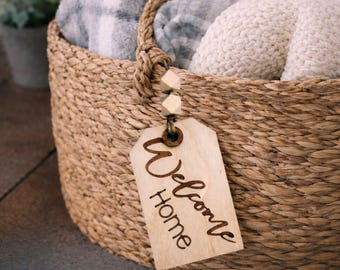 Blanket Basket Tags, Farmhouse Home Decor Tags, Wooden Basket Tags, Basket Decor, Tiered Tray, Rustic Gift Basket Tags, Housewarming Decor