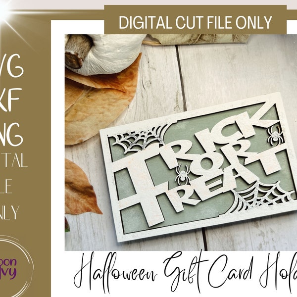 Halloween Gift Container SVG, Halloween Gift Card Holder Cut File,  Wooden Gift Card Holder SVG, Halloween Money Holder SVG File