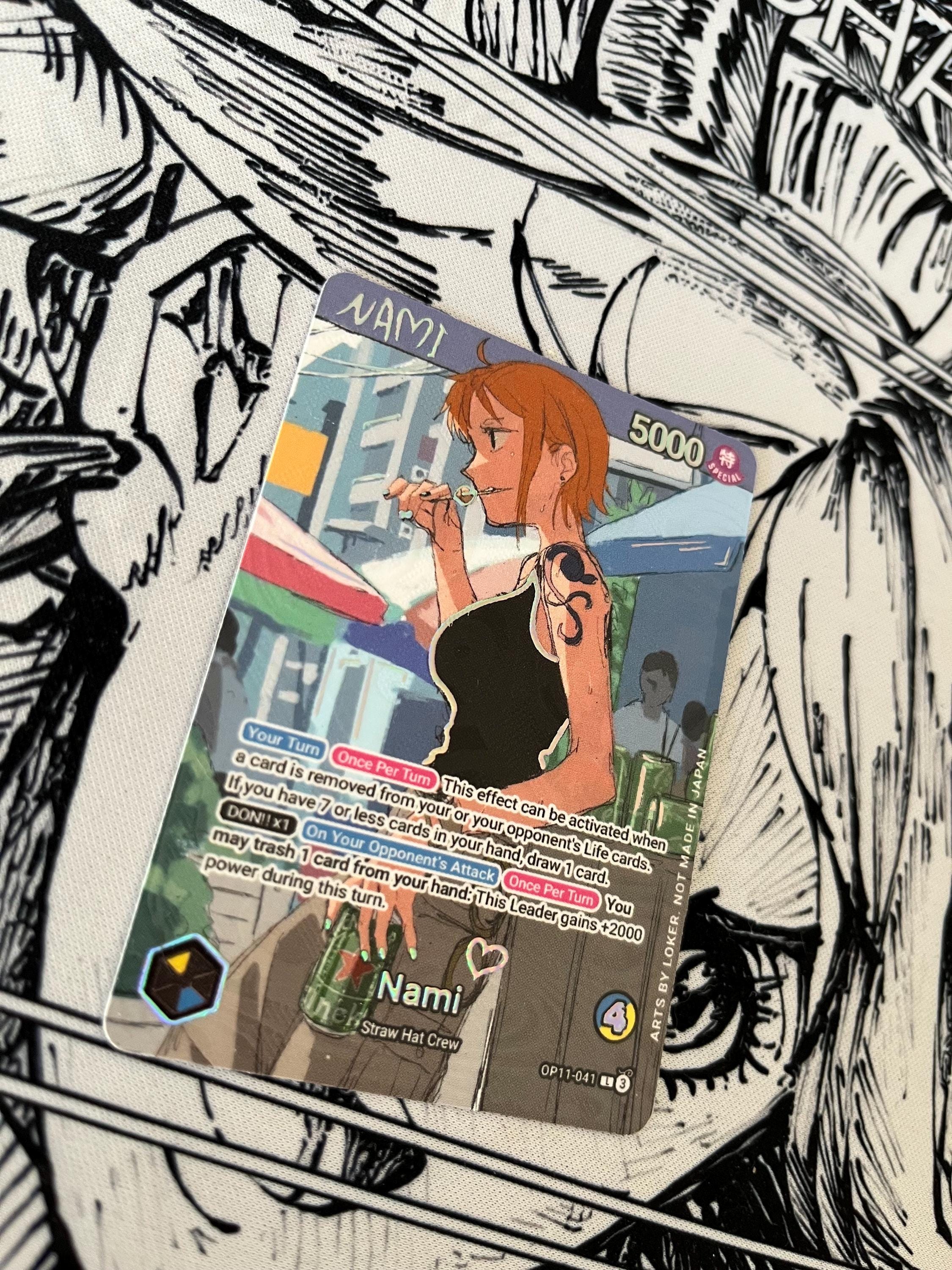 OP11 Nami (beer)- One Piece TCG Custom Alt Art Leader *foil