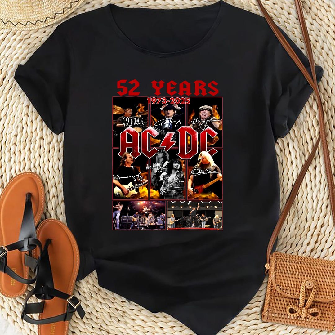 ACDC 52 Years Anniversary Signatures Shirt, ACDC Rock Band Tour 2025 ...